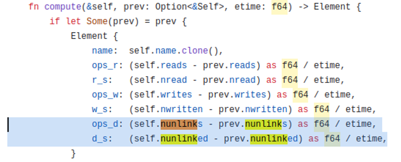 Code snippet showing how ztop calculates and tracks deletion-related metrics for datasets, addressing storage bottlenecks by analyzing deletion requests in queue and completed requests.