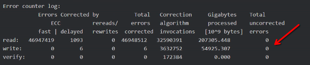 Error Counter Log: Total uncorrectable errors: 0